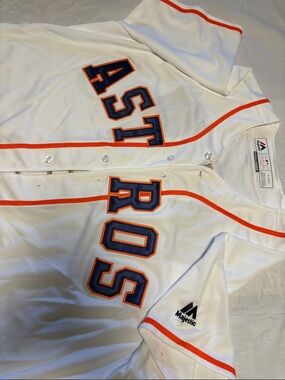 Majestic White Houston Astros Baseball Jersey with Orange and Navy Accents